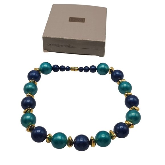 Avon 1986 Blue Parisian Style Necklace Bead Vintage 18 in Acylic - Picture 1 of 5